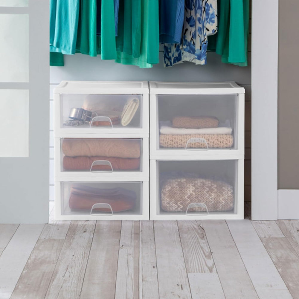 Sterilite Stacking Drawer Storage Organizer for Clothes, 27 Quart, 16-Pack