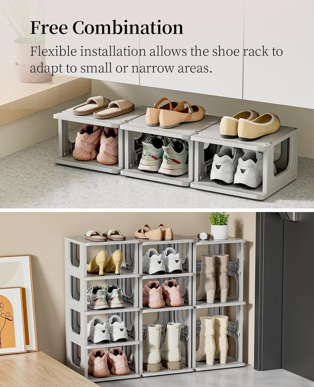 HAIXIN 10 Tier Narrow Shoe Rack, Compact Closet Shoe Shelves