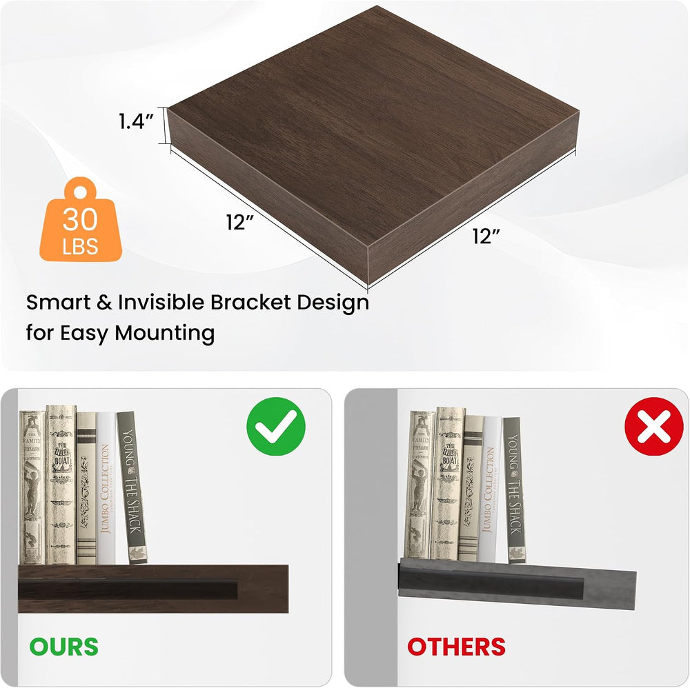 Square Floating Shelves for Wall, 10"W x 10"D x 1.4"H, Set of ...