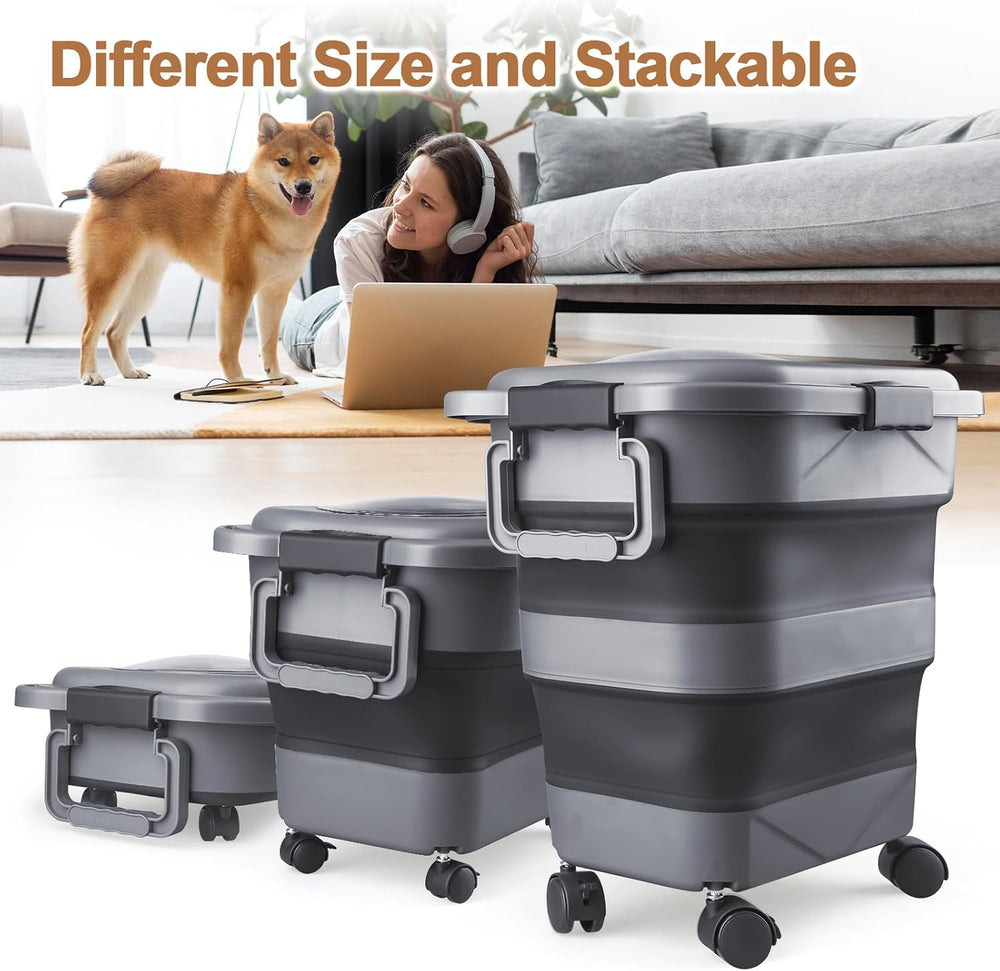 Dog Food Storage Container，2 Pack 25 lbs Airtight Collapsible Cat Food Storag...
