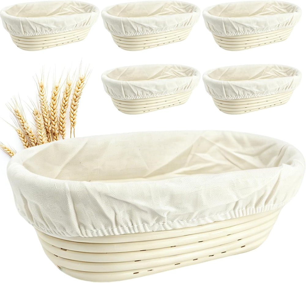 10 Inch banneton bread proofing basket, Set of 6 Natural Rattan Bread Proofin...