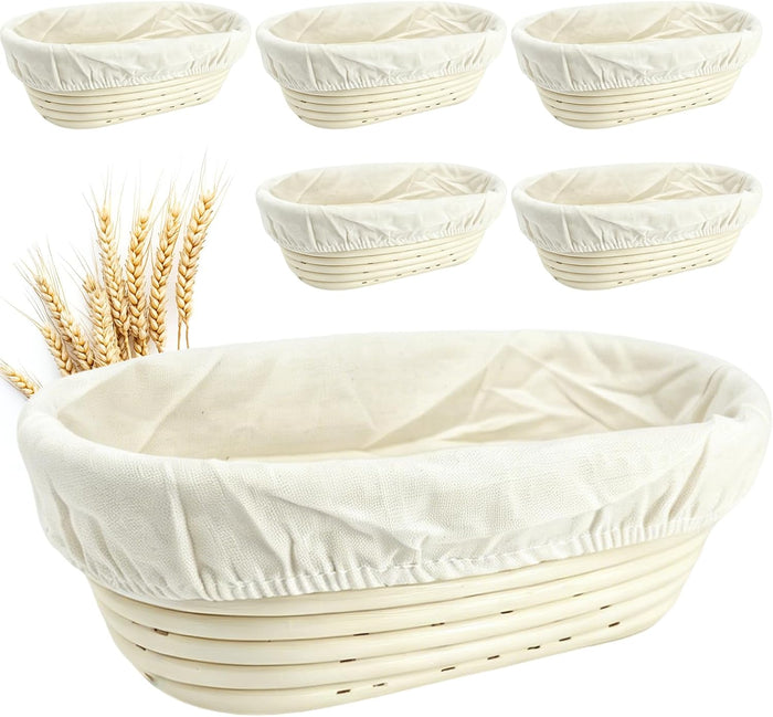 10 Inch banneton bread proofing basket, Set of 6 Natural Rattan Bread Proofing Basket with Linen Liners, Splinters-Free Handmade Brotform for Sourdough, Home & Professional Baking