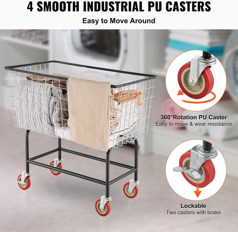 VEVOR Wire Laundry Cart, 3.8Bushel Wire Laundry Basket with Wheels, 32.5'...