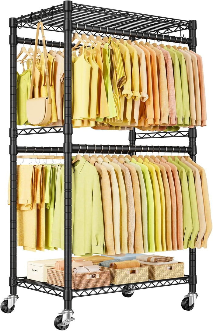 ULIFHOME P4 Rolling Clothes Rack, Clothing Racks for Hanging Clothes, Black