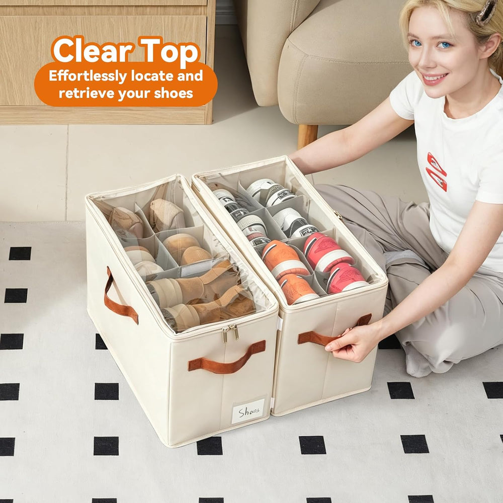 Shoe Organizer for Closet, Fits 32 Pairs, Beige, 4 Pack