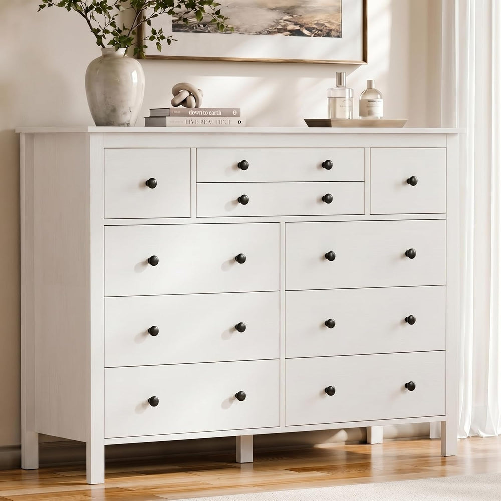 Loomie Upgraded 47.2" Long White 10-Drawer Dresser for Bedroom