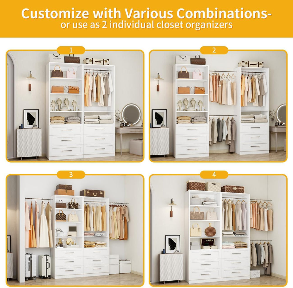 Closet System with 12 Drawers, 96" Wooden Closet Organizer System