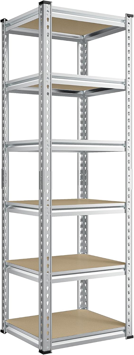 REIBII Storage Shelves for Pantry, Kitchen, 6 Tier Silver Garage Shelving