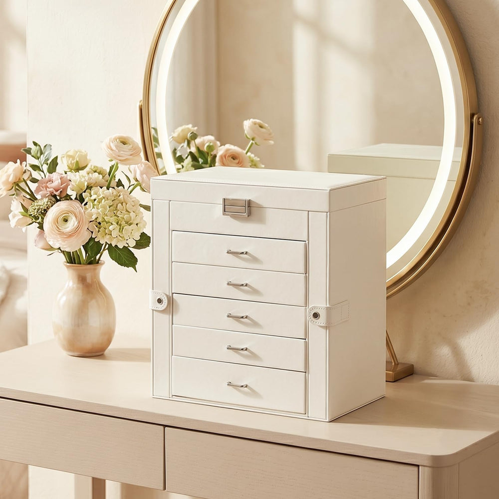 6-Layer Jewelry Boxes for Women with 5 Drawers and Necklace Storage