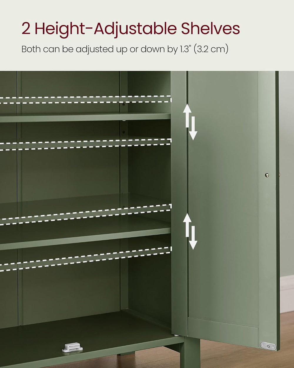 VASAGLE Bathroom Floor Storage Cabinet, 2 Doors , Forest Green