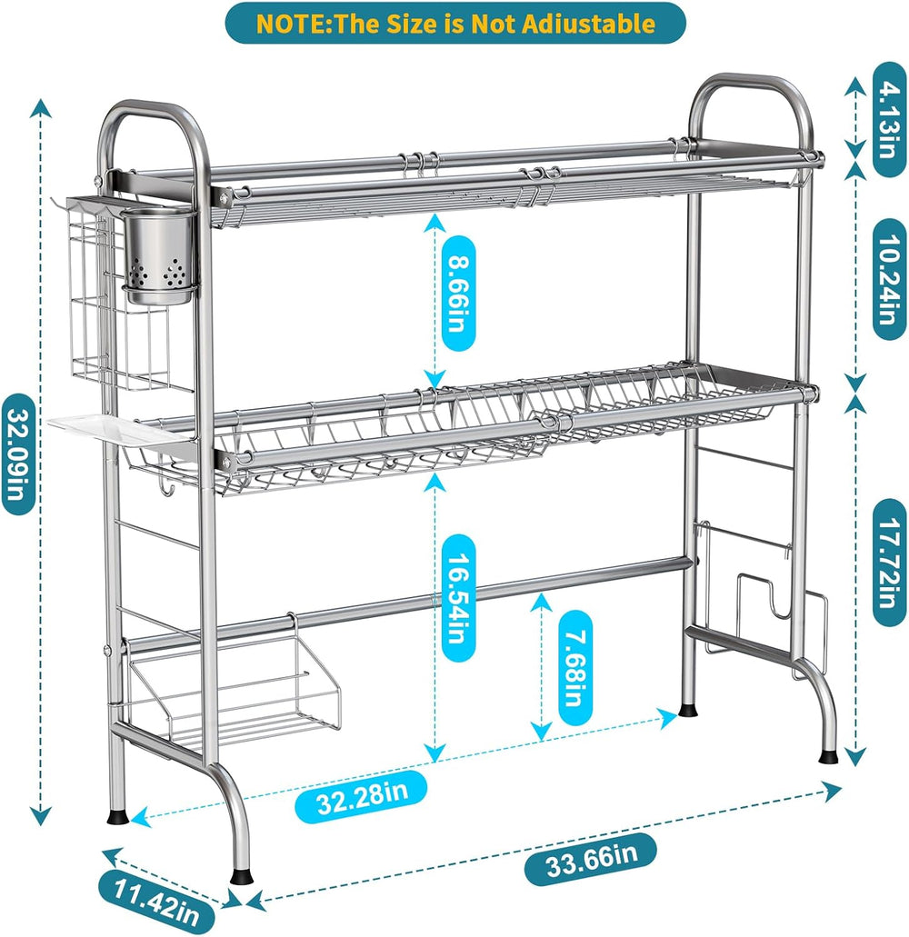 HOWDIA Stainless Steel 2-Tier Over The Sink Dish Drying Rack with Utensil Hol...