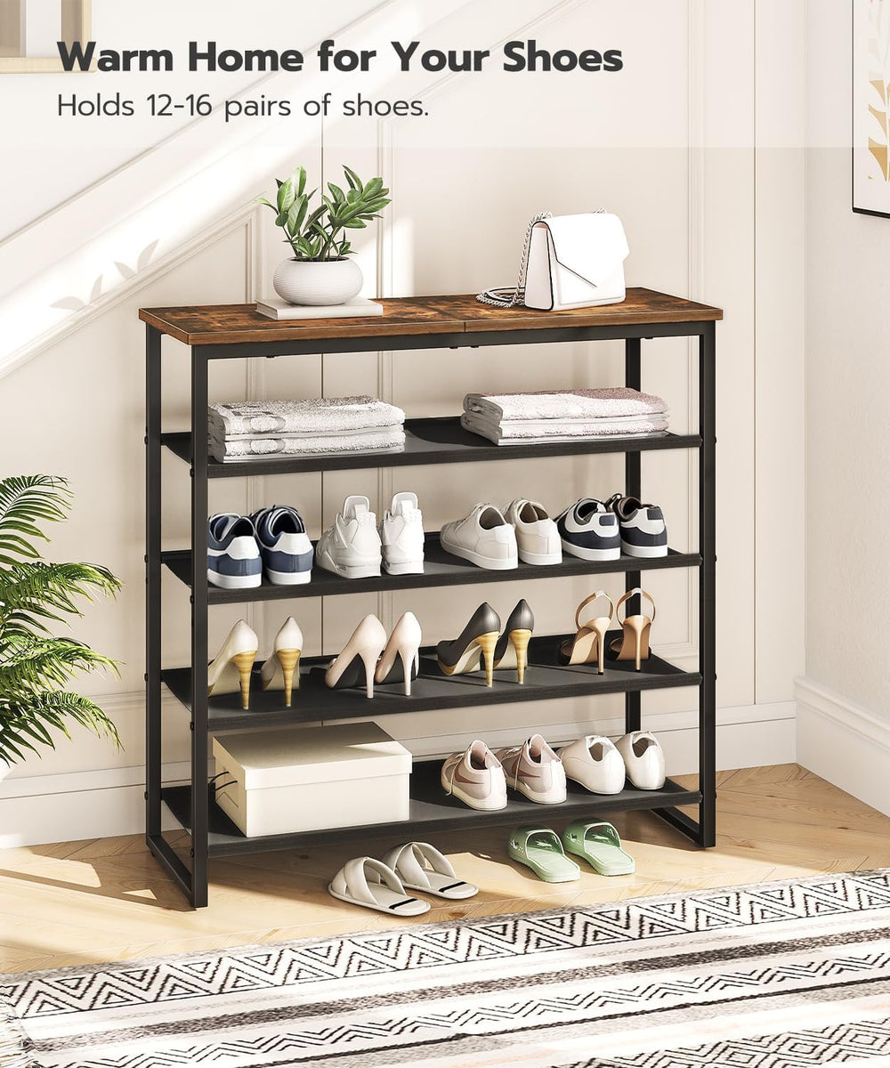 HOOBRO Shoe Rack, 5 Tier Shoe Storage Organizer with 4 Oxford Fabric Shelves ...