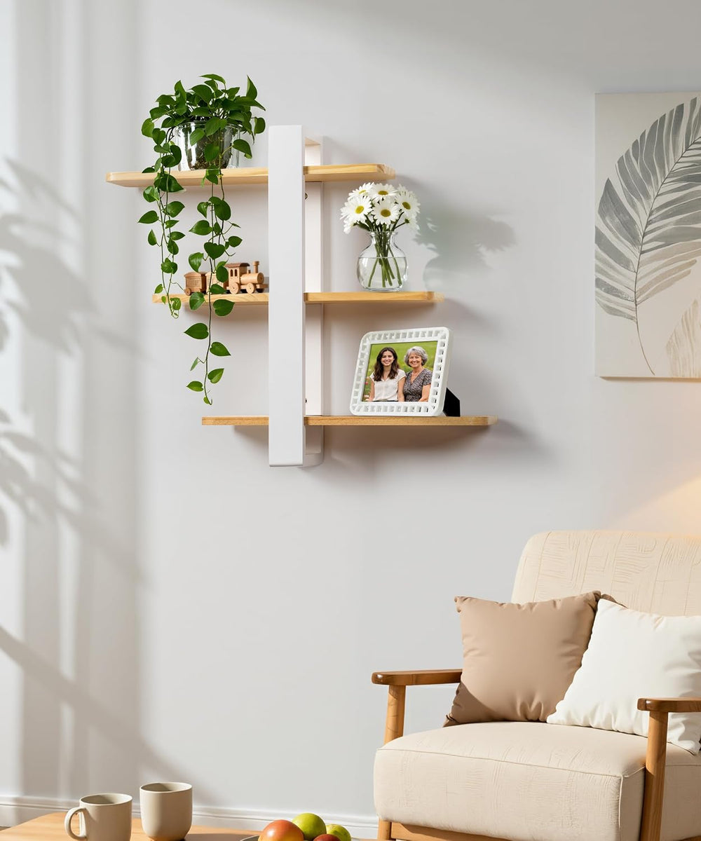 SUMGAR Floating Shelves for Wall, 3 Tier White Wood Adjustable Shelf Unit