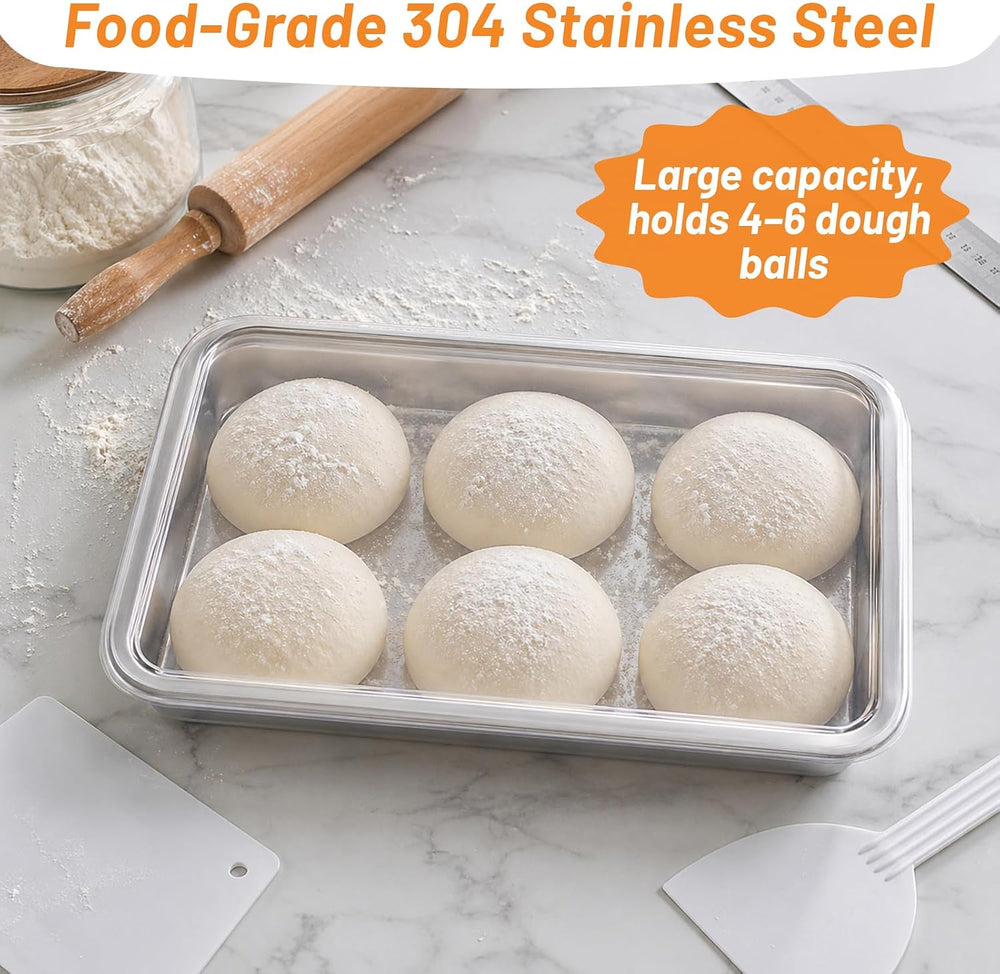 2 PCS Pizza Dough Proofing Box Kit, 14.2x11 Inches 304 Stainless Steel Dough ...