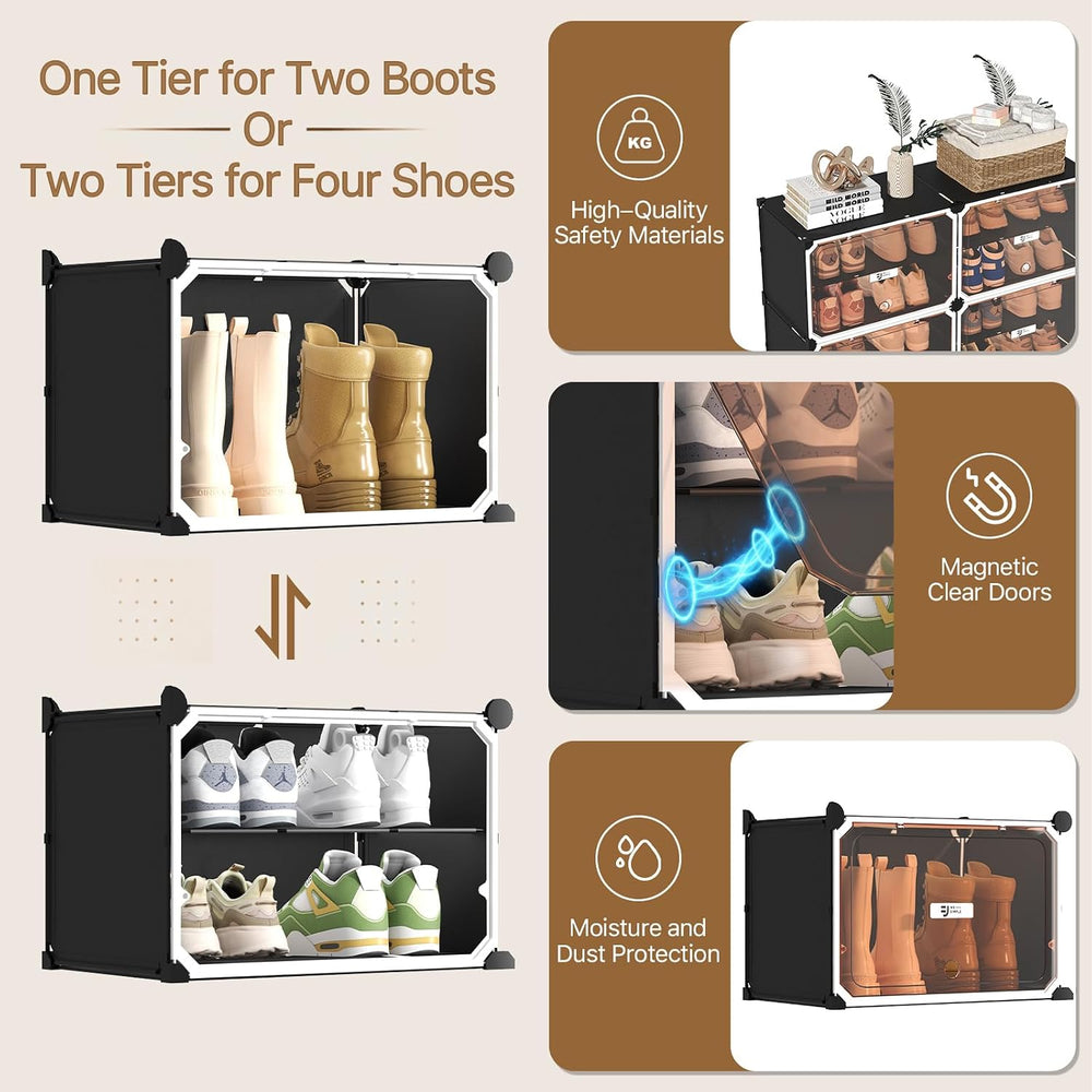 Black and White 6 Tier Modular Shoe Storage Cabinet with Magnetic Doors
