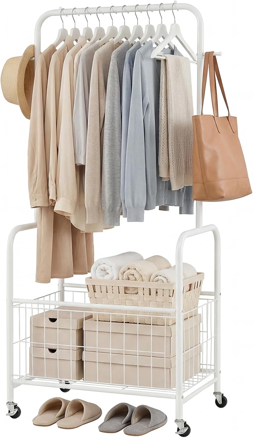 GIANTEX 35" Clothes Rack with Storage Basket,Heavy-Duty Clothing Rack wi...
