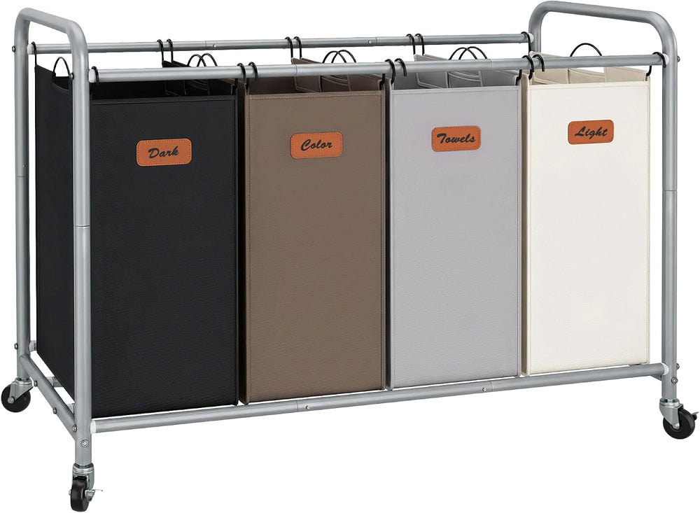 STORAGE MANIAC Laundry Sorter 4 Section, 47.5 Gal Laundry Cart with Wheels