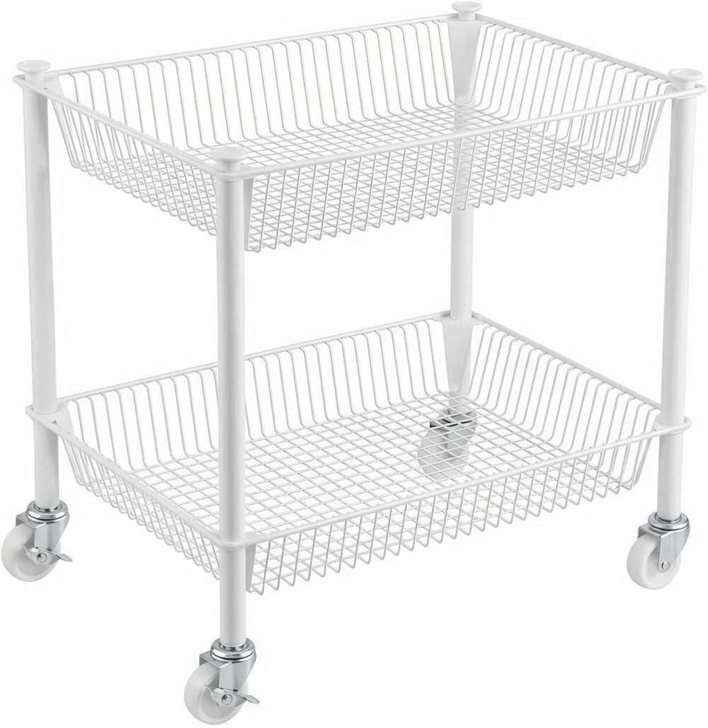 2 Tier Small Utility Cart on Wheels Short Rolling Pantry Cart Thick Metal Wir...