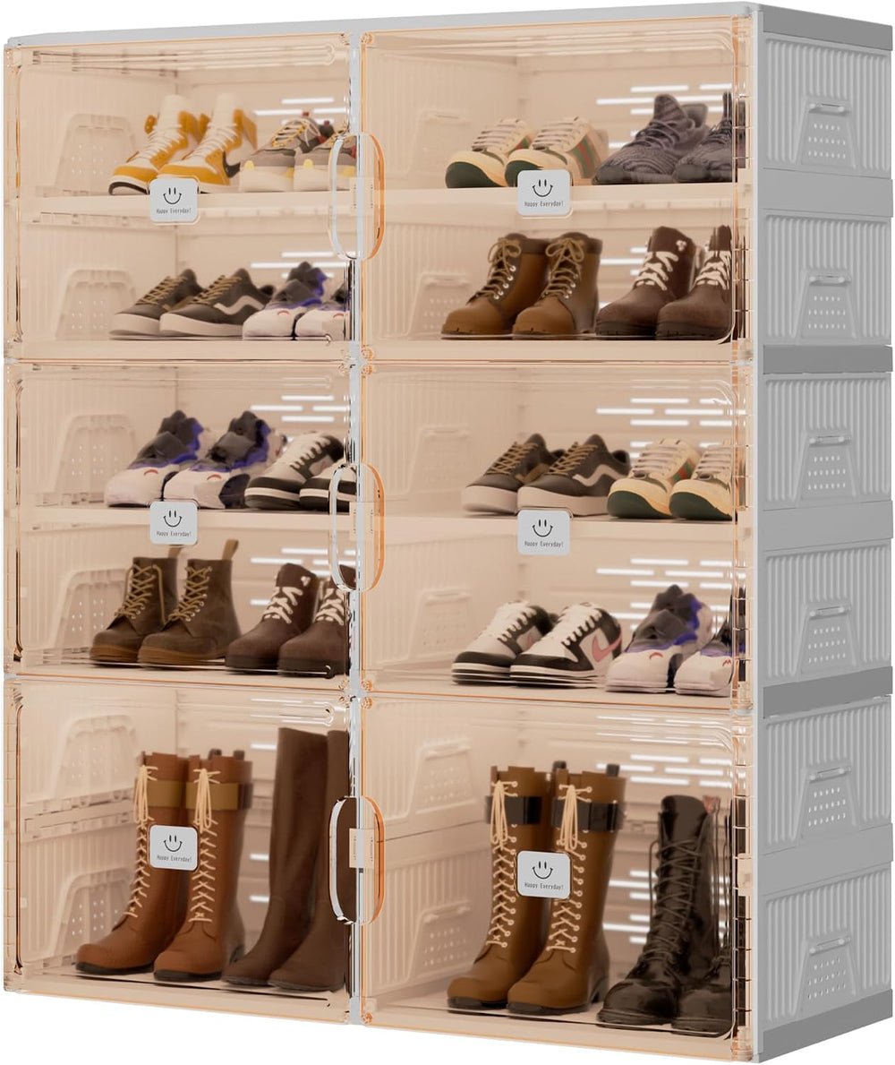 Foldable Shoe Rack Organizer for Entryway with Clear Magnetic Doors - Large C...