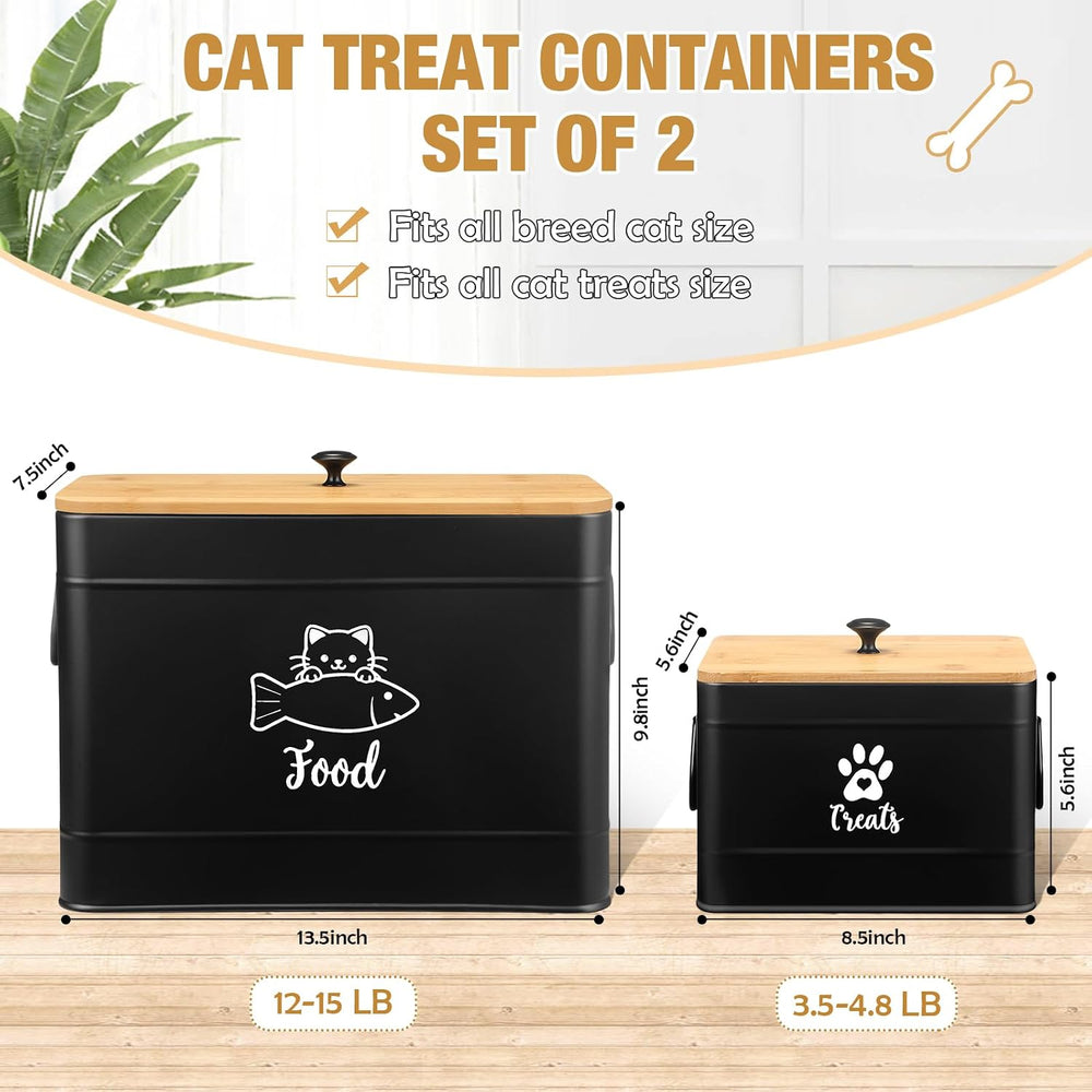 Reallnaive 2 Pcs Large Metal Cat Food Storage Containers 12+3.5 Lbs Decorativ...