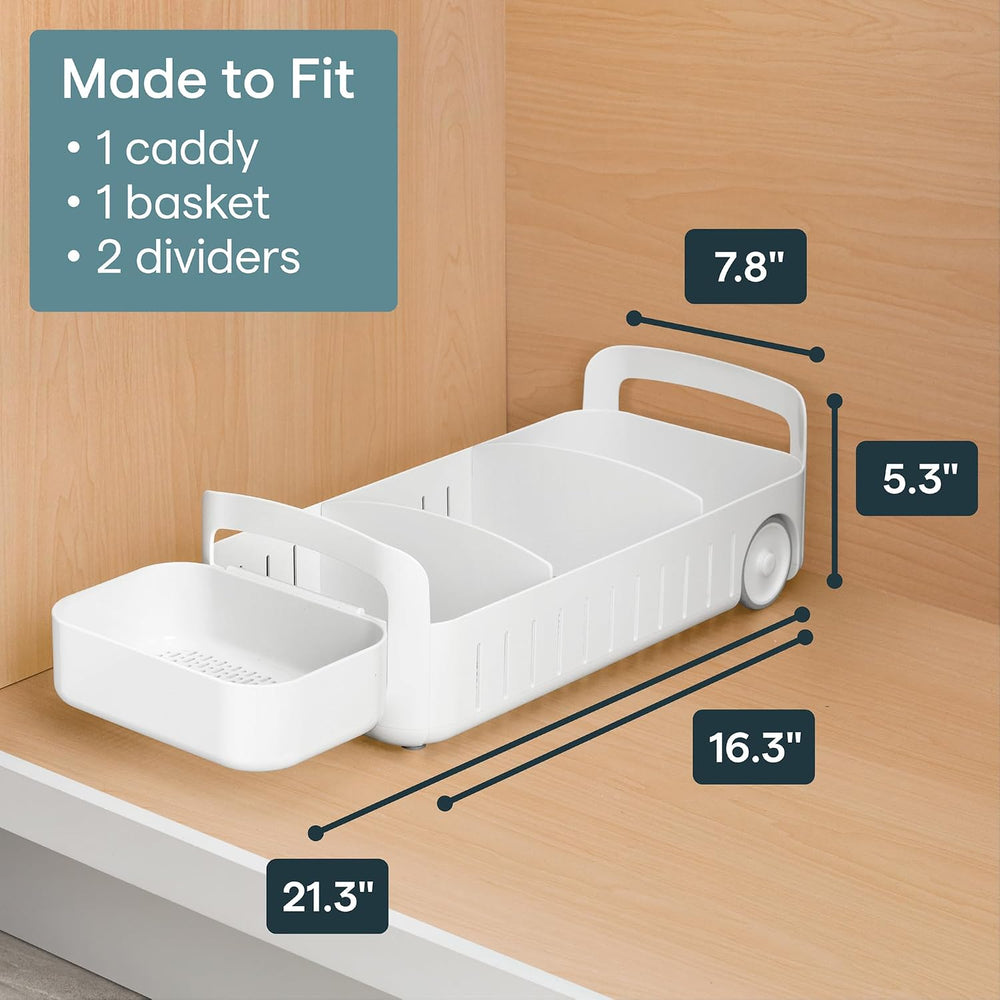 YouCopia RollOut Caddy Rolling Storage Bin with 2 Adjustable Dividers and Rem...