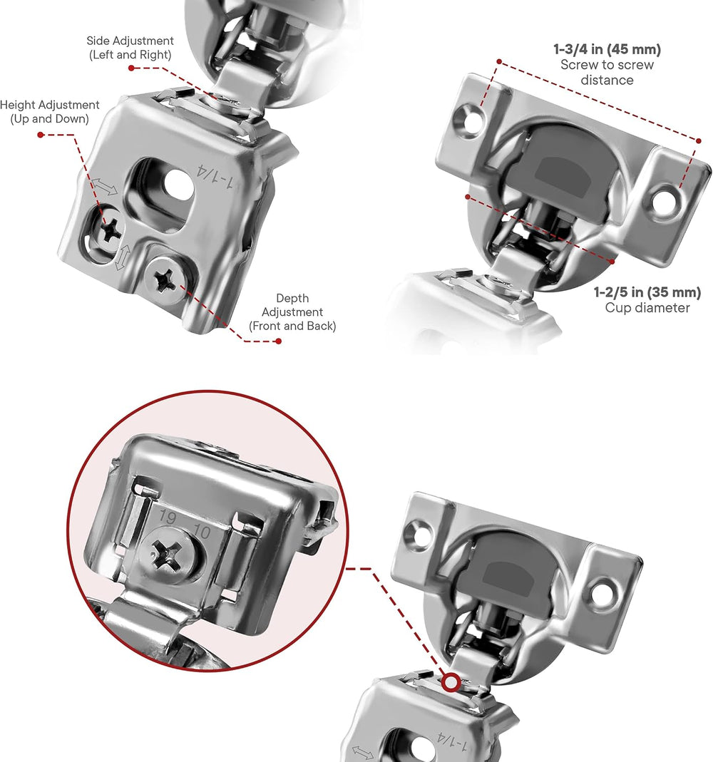 Berta (10 pcs) 1 1/4" Overlay Cabinet Door Hinges, 90 Degree Restricted ...