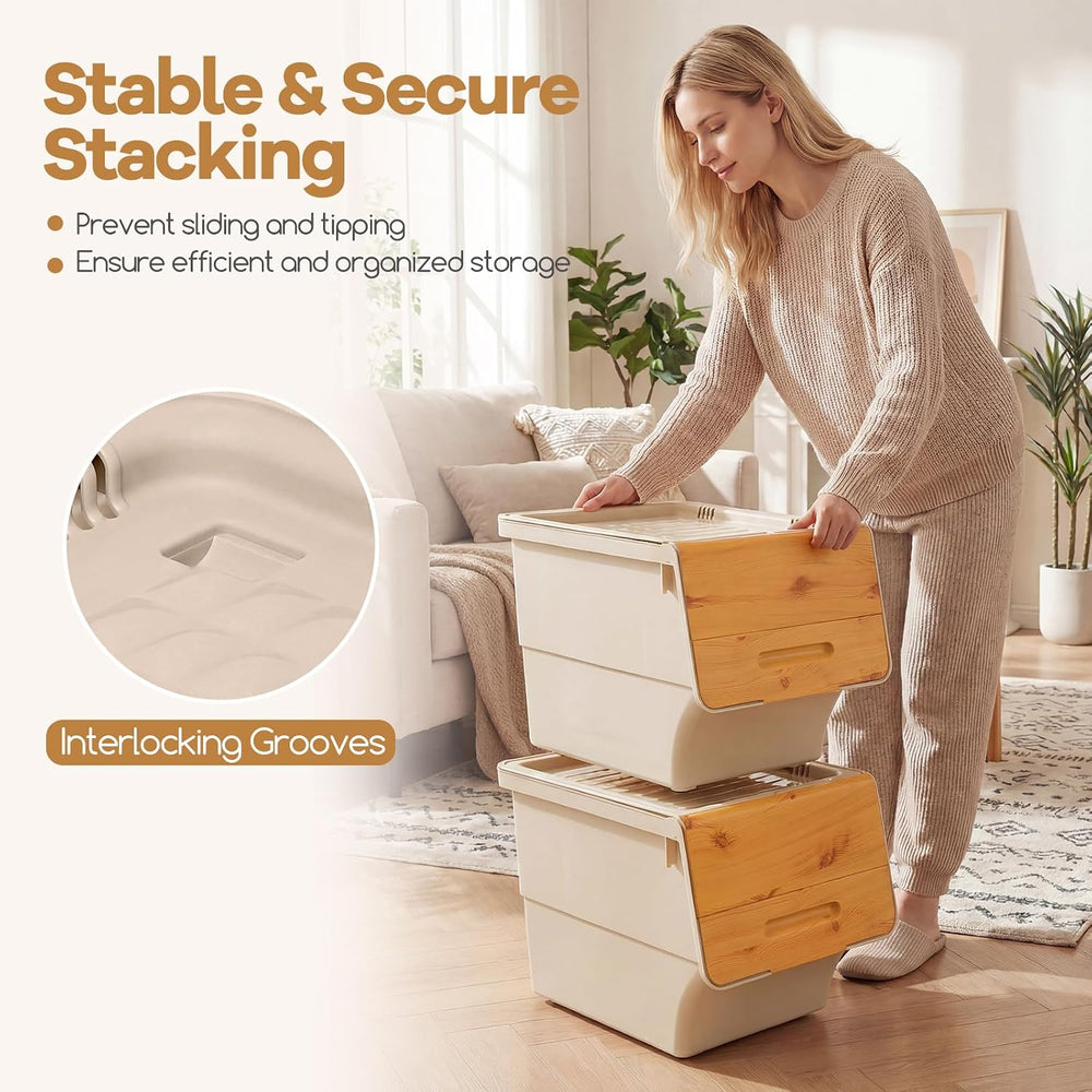 GIANTEX 6 Pack Plastic Stackable Storage Bins with Lids & Wheels, 35 QT