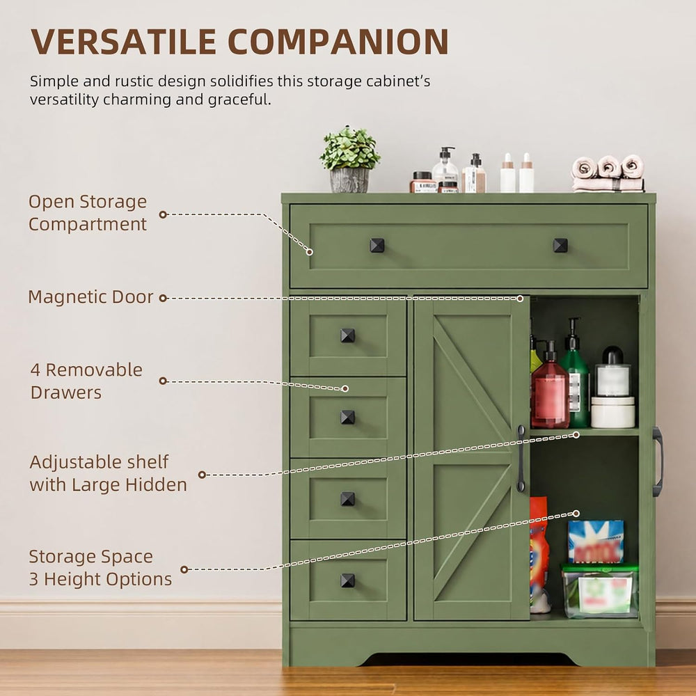 Befrases Farmhouse Storage Cabinet with 2 Doors and 5 Drawers, Green