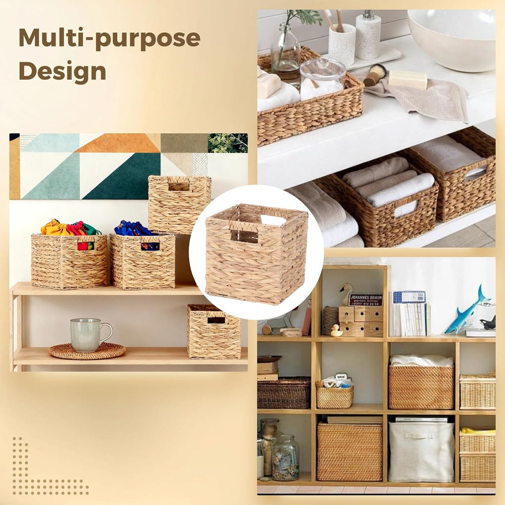 4 Pcs 9 Inch Wicker Cubes Storage Bins - Woven Water Hyacinth Storage Baskets...