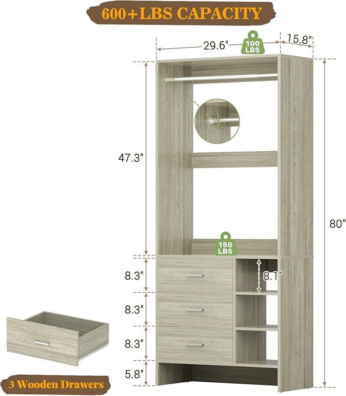 Aheaplus 2.5FT Closet System