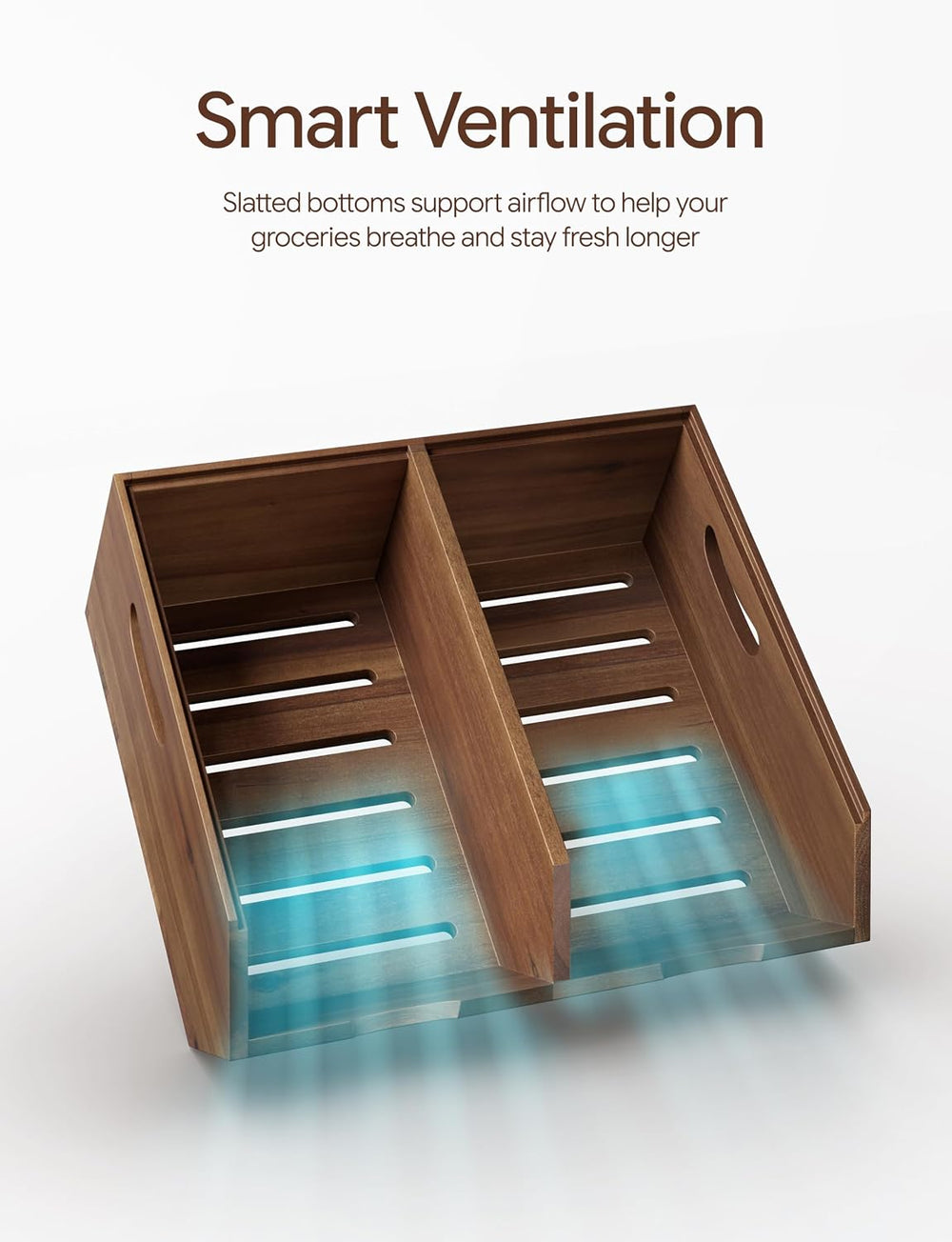 Tidita Wood Potato and Onion Storage Bin, Set of 3, Stackable, Walnut Color