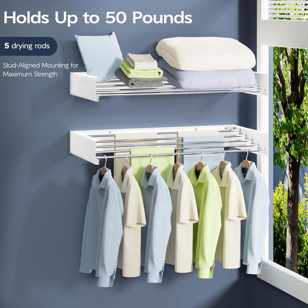 Vikaqi Wall Mounted Foldable Clothes Drying Rack, 32-Inch Wide, 5 Stainless S...