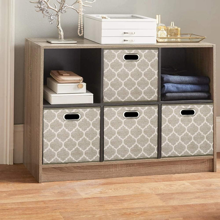Storage Cubes Bins Fabric 13x13 Inch Brown Storage Boxes Foldable Storage Baskets Printed Cloth Collasible Storage Inserts Cube for Organizing ,QY-SC01-6