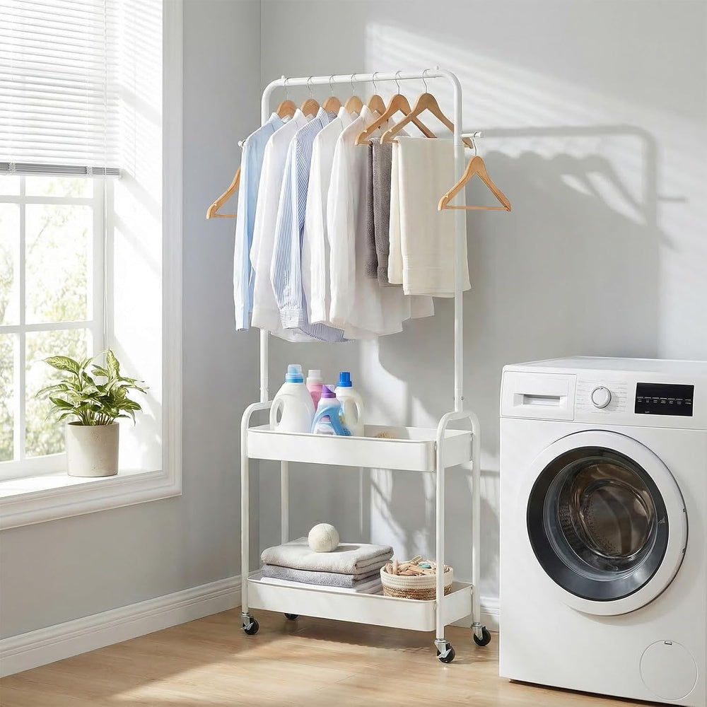 GIANTEX Rolling Clothes Rack, Heavy-Duty Clothing Rack w/ 2 Storage Baskets
