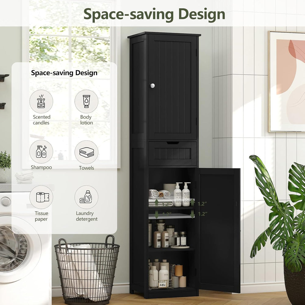 Iwell 66.9" Tall Bathroom Storage Cabinet with 2 Doors & 1 Drawer, N...
