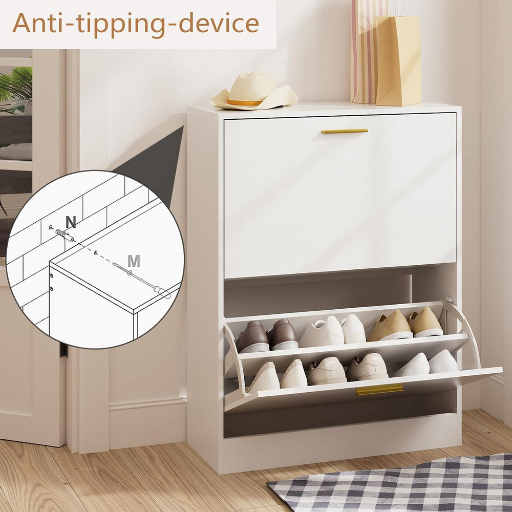 LYNSOM Entryway Shoe Cabinet Set of 2 with 2 Flip Drawers and Top Display, Wh...