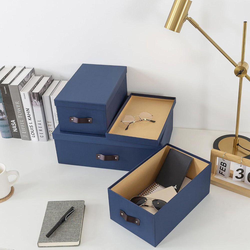 Soul & Lane - Decorative Storage Boxes with Handles, Set of 3, Navy