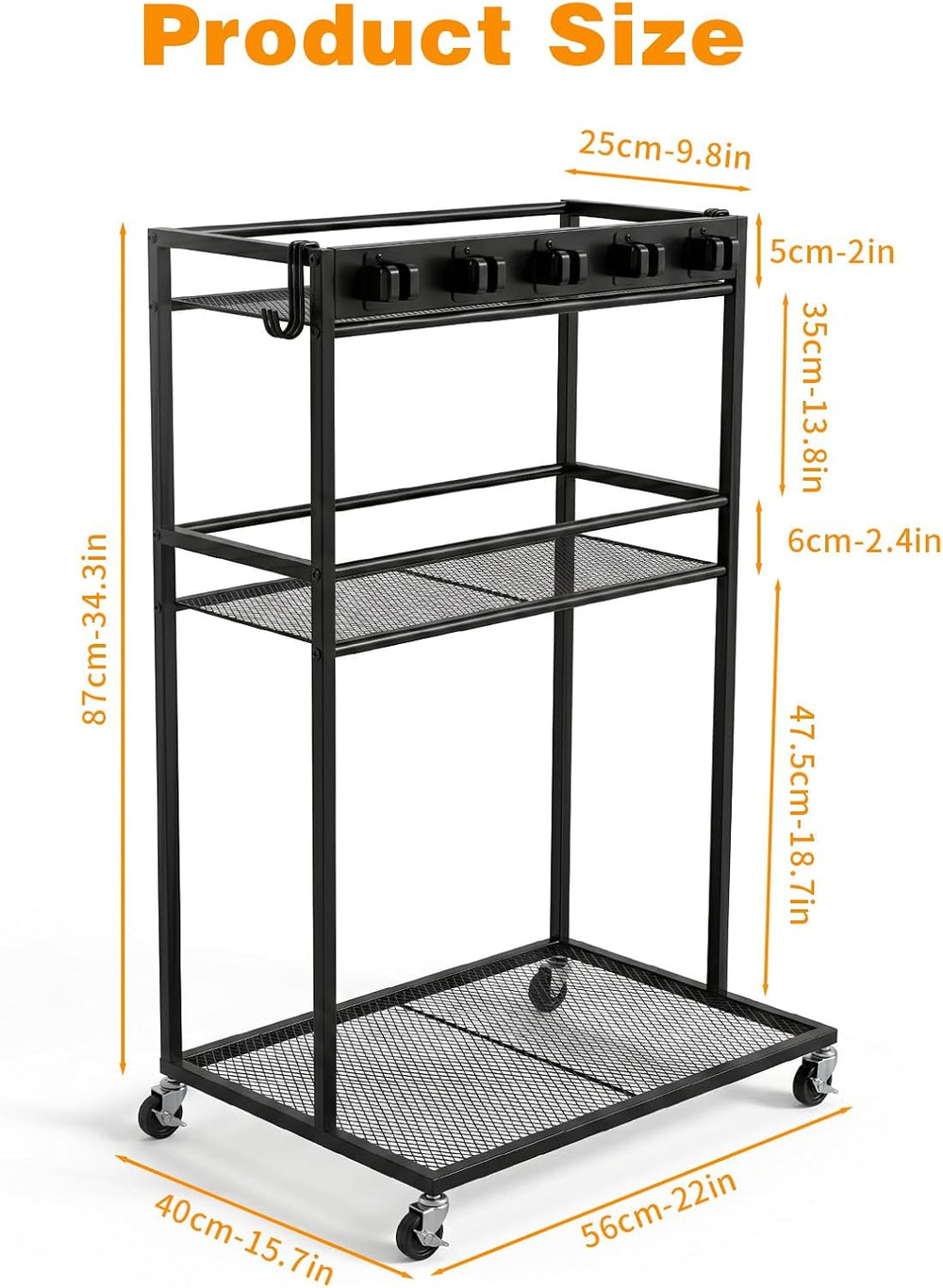 2 Levels Easy-Assembly Broom Holder Cart for Laundry