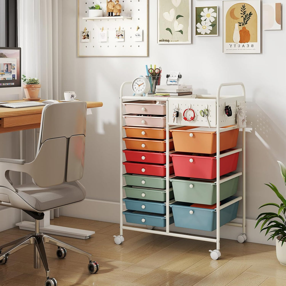 Giantex 14 Drawer Storage Cart, Rolling Craft Cart with Metal Tabletop & ...