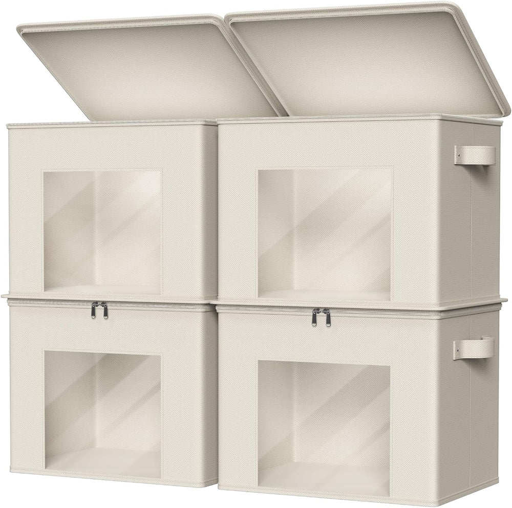 Zilink Fabric Storage Bins with Lid Sweater Closet Organizer, Beige,4 Pack