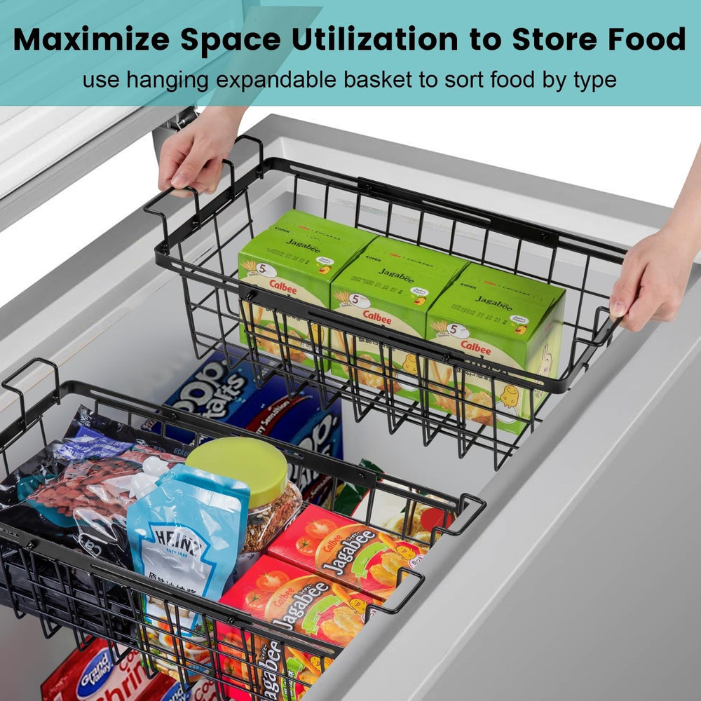 2 Pack Expandable Freezer Organizer Bins, Adjustable Wire Baskets for Chest F...