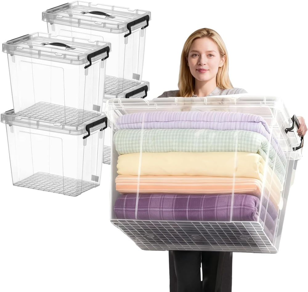 4 Pack 90 QT Plastic Storage Bins with Lids
