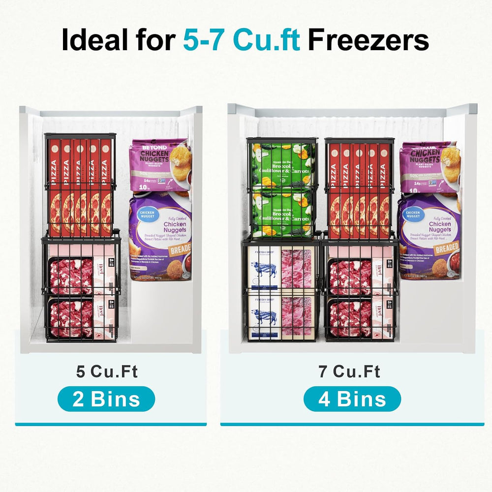 iSPECLE Freezer Organizer Bins - Height-Adjustable Holds 12" Pizza, 4 Pack