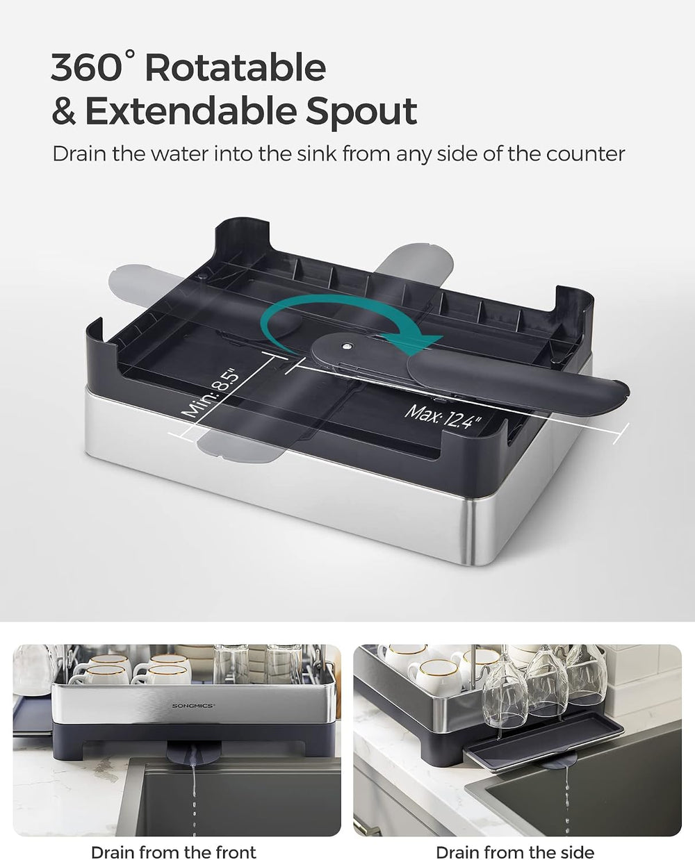 SONGMICS 2 Tier Dish Drying Rack for Kitchen Counter