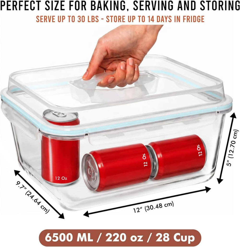 6500 ML / 220 oz / 28 Cup LARGE Glass Food Storage Container with Airtight Lo...