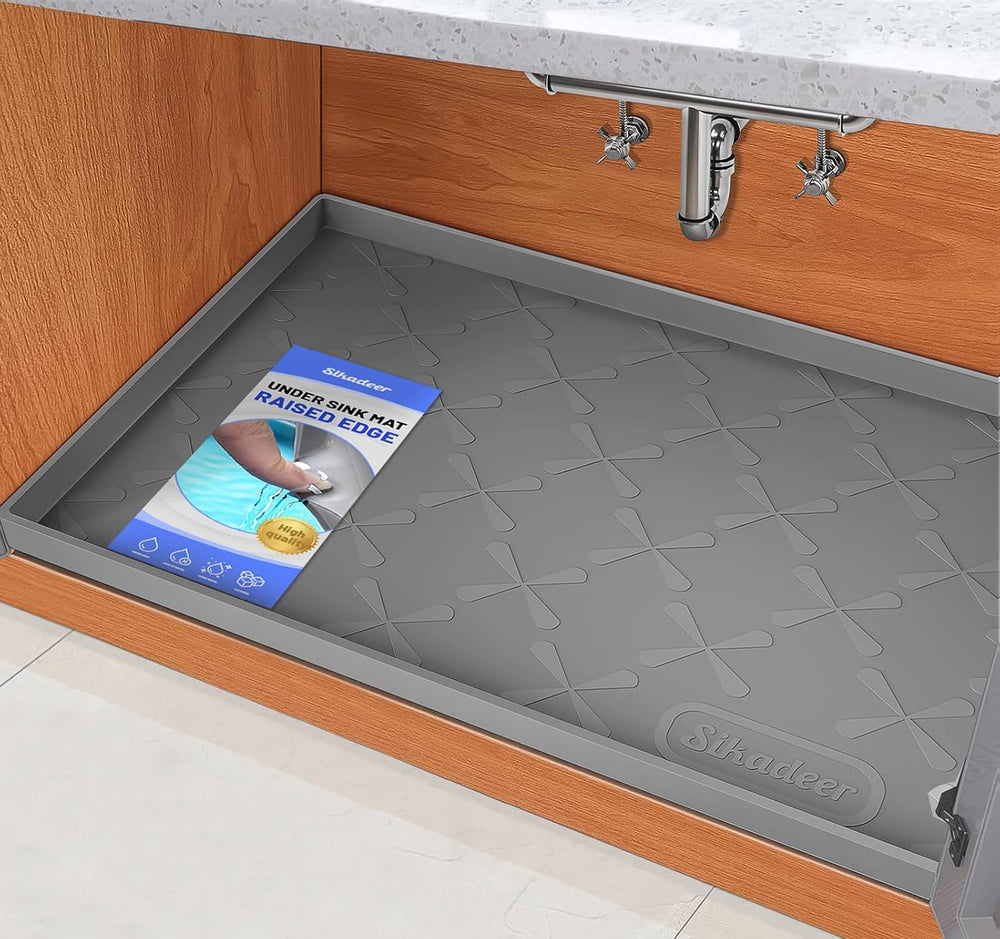 SIKADEER 34" x 19" Under Sink Mat Waterproof , Silicone Mat Kitchen...
