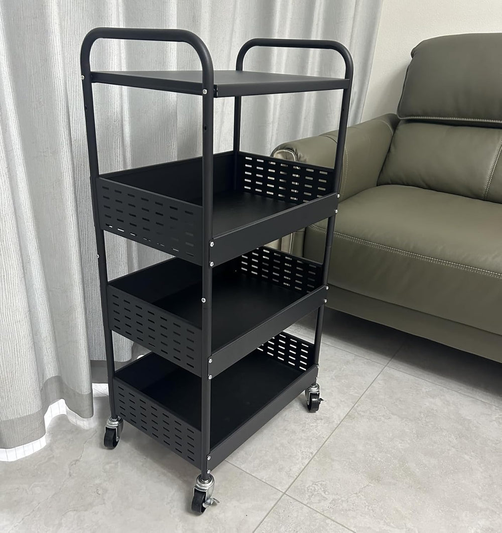 4 Tier Rolling Metal Storage Cart Heavy Duty Kitchen Utility Black