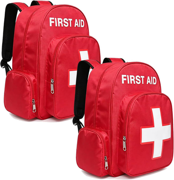 Gatycallaty First Aid Bag Empty Backpack Emergency Bags First Responder Trauma Treatment with 13 Pockets for Outdoor Hiking Travel Field Trips Camping (Red, Pack of 2)