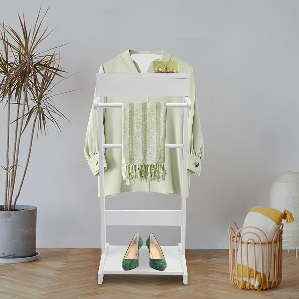 Valet Stand for Man & Women, Wood Suit Rack Suit Valet Stand with Top Tray