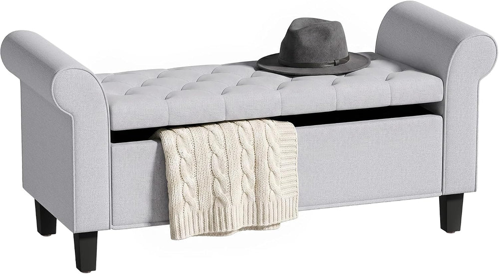 HOMCOM 47" Storage Ottoman End of Bed Bench with Rolled Arms Light Gray